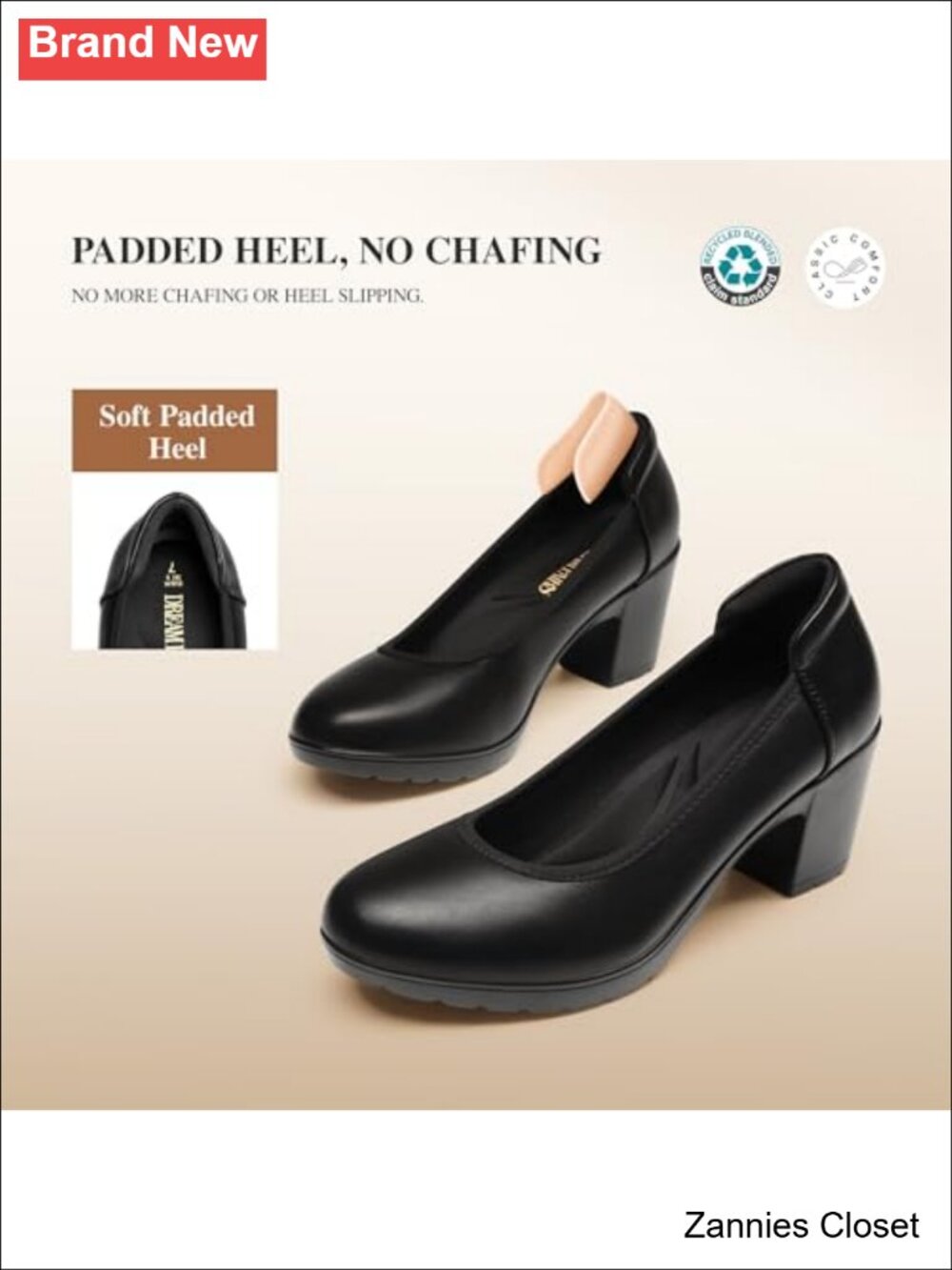 โจ DREAM PAIRS Women's Chunky Round Toe PU Leather Block Heel Pumps Work Dress - Picture 4 of 6